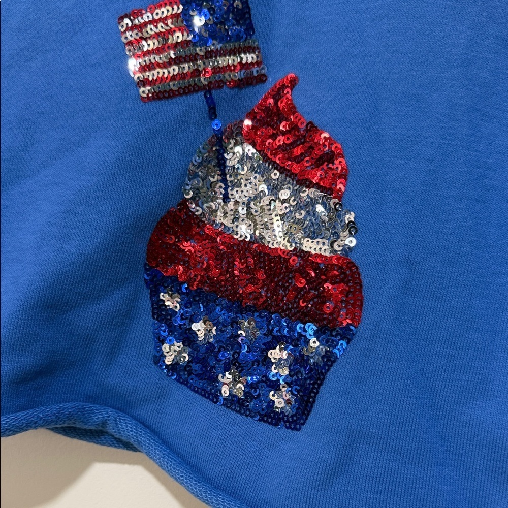 Peach Love California Blue Crop Top with Sequin Cupcake Design patriotic - Picture 3 of 8